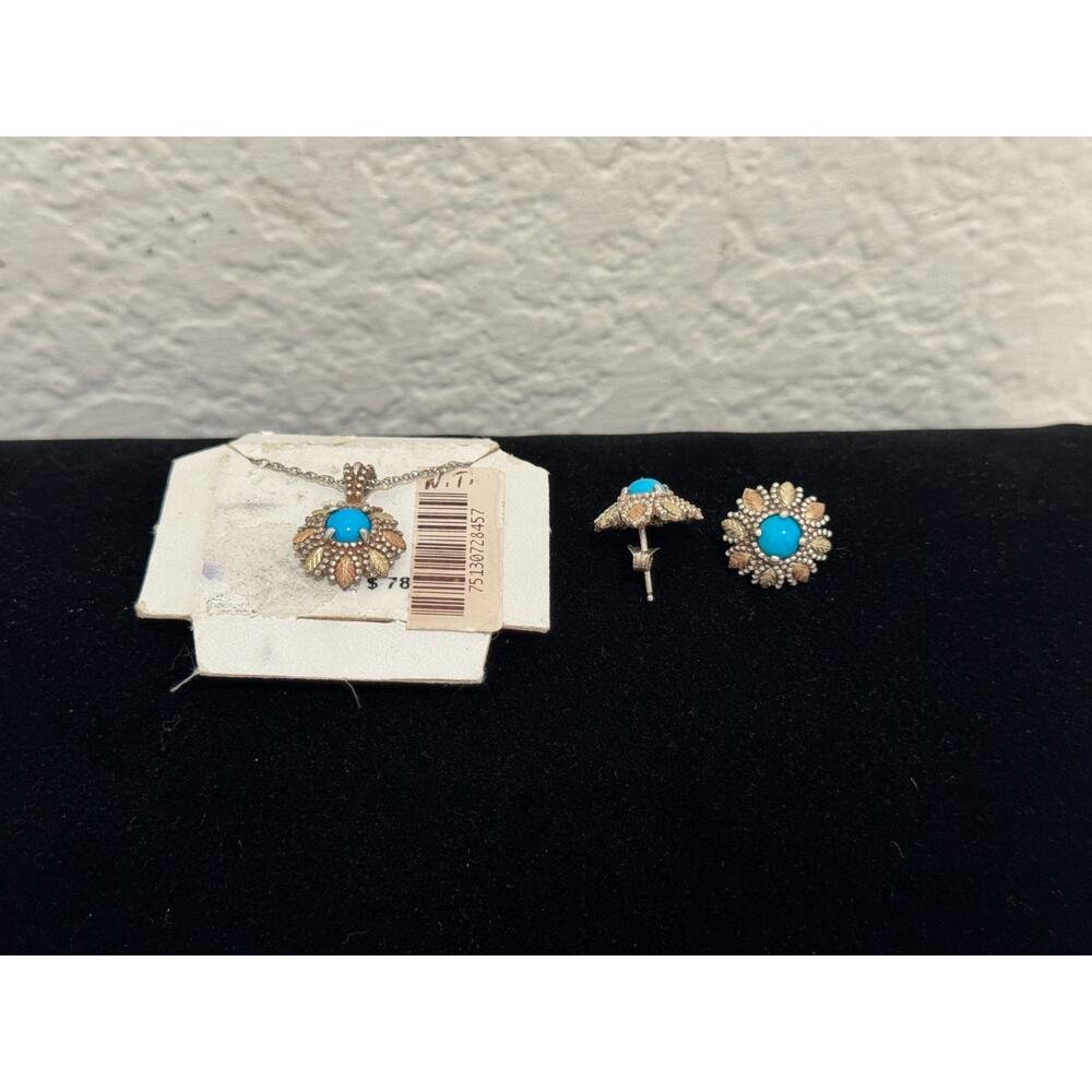 Coleman Co. Turquoise Pendant & Stud Earrings Set │ 12K Gold-Plated + Sterling